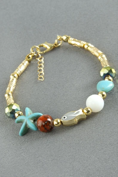 Karışık Turkuaz Taşlı Mineli Bileklik - Resim 2