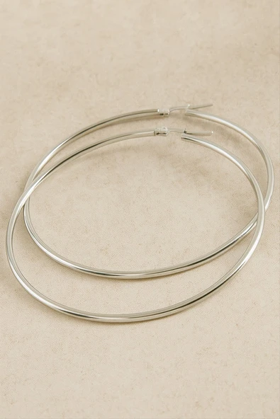 Halka Lüks Çelik Küpe 7 cm - Resim 2