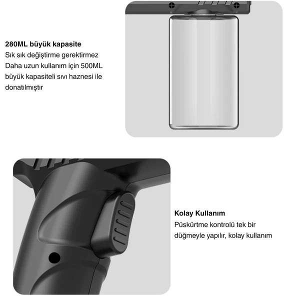 ShopyTech 280 ml Nano Mavi Işıklı Şarjlı Sprey Tabancası Kablosuz Atomizer İnce Sis & 1,1.5 m Menzil USB Şarjlı - Resim 4