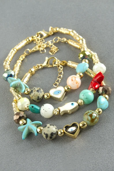 Karışık Turkuaz Taşlı Mineli Bileklik ürün görseli