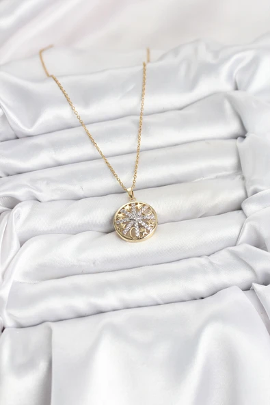 316L Çelik Zincir Gold Renk Zirkon Taşlı Kadın Kolye - TJ-BKO10611 - Resim 2