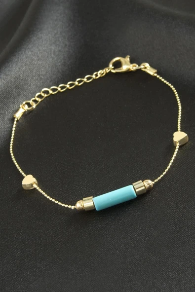 Kalp Turkuaz Taşlı Bileklik - Resim 3