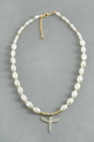 Zirkon Taşlı İnci Kolye - Resim 2