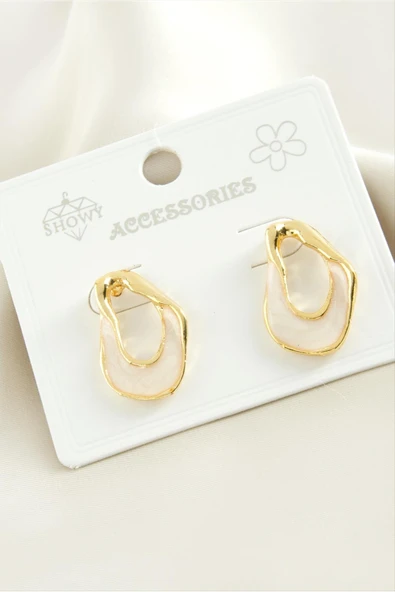 Oval Mineli Metal Küpe - Resim 5