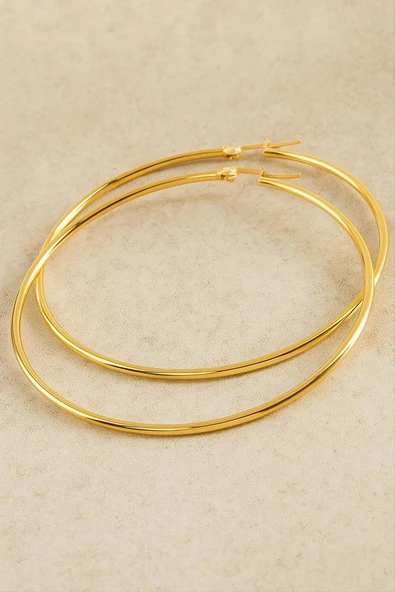 Halka Lüks Çelik Küpe 7 cm - Resim 3