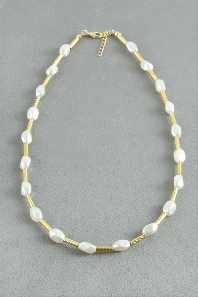 Oval Metal İnci Kolye - Resim 2