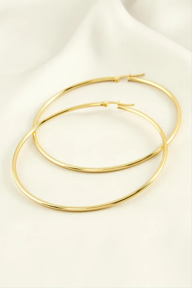 Halka Lüks Çelik Küpe 6 cm - Resim 3