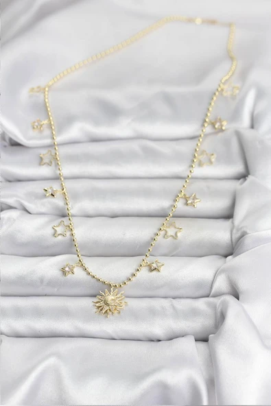 Pirinç Gold Renk Güneş Model Kadın Kolye - TJ-BKO10645 - Resim 2