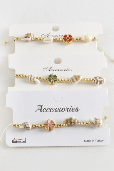 Yonca Deniz Kabuğu İnci Makrome İp Bileklik ürün görseli