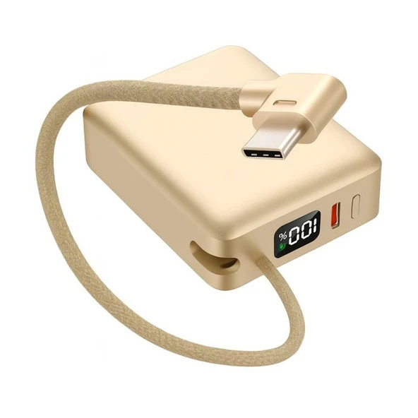 10.000mAh LCD Göstergeli Type-C Giriş & Çıkışlı 20W Dahili Type-C Kablolu Powerbank ürün görseli