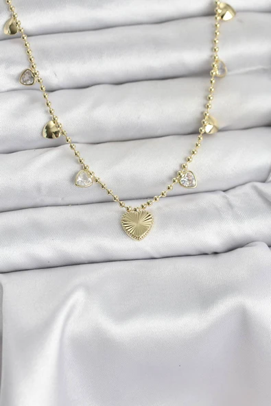 Pirinç Gold Renk Kalp Model Kadın Kolye - TJ-BKO10643 ürün görseli