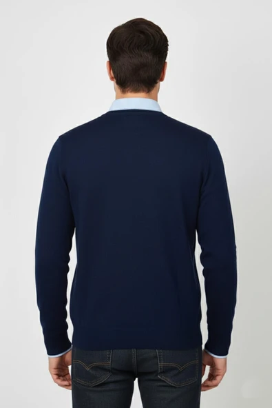 Erkek V Yaka Triko Kazak Çelik Örgü Regular Kalıp BGL-ST04838 - Resim 12