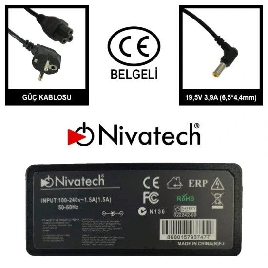 Nivatech Bc992 Standart 19,5v 3,9a (6,5*4,4mm) ürün görseli 1