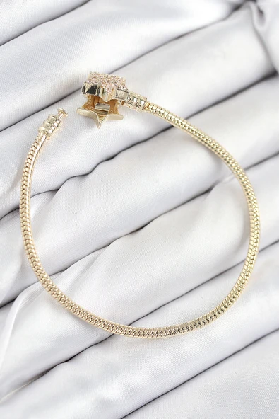 Pirinç Charm Zirkon Taşlı Yıldız Model Gold Renk Kadın Bileklik - TJ-BB7810 - Resim 2