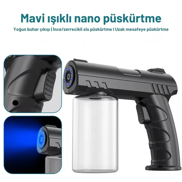ShopyTech 280 ml Nano Mavi Işıklı Şarjlı Sprey Tabancası Kablosuz Atomizer İnce Sis & 1,1.5 m Menzil USB Şarjlı - Resim 7