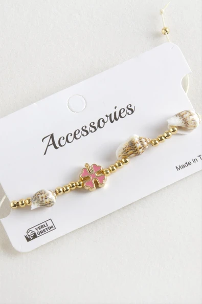 Yonca Deniz Kabuğu İnci Makrome İp Bileklik - Resim 3