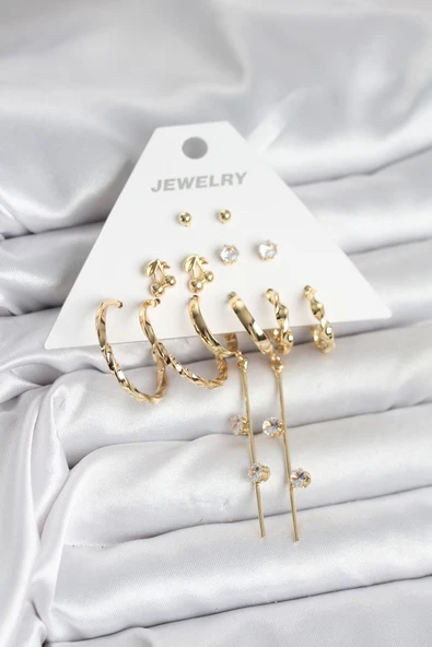 Gold Renk 6 Çift Pirinç Kadın Küpe Seti - TJ-BKP11326 ürün görseli