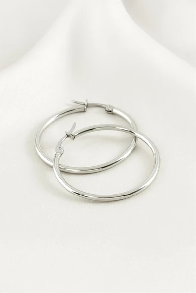 Halka Lüks Çelik Küpe 4 cm - Resim 2