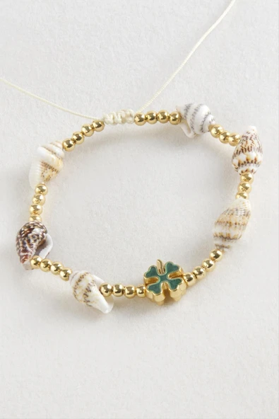 Yonca Deniz Kabuğu İnci Makrome İp Bileklik - Resim 2