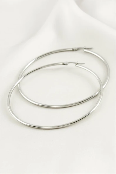 Halka Lüks Çelik Küpe 6 cm - Resim 2