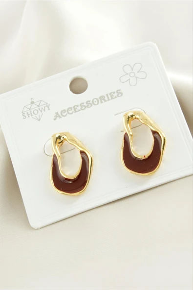 Oval Mineli Metal Küpe - Resim 2