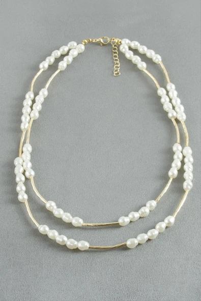 Oval İnci İkili Kolye ürün görseli