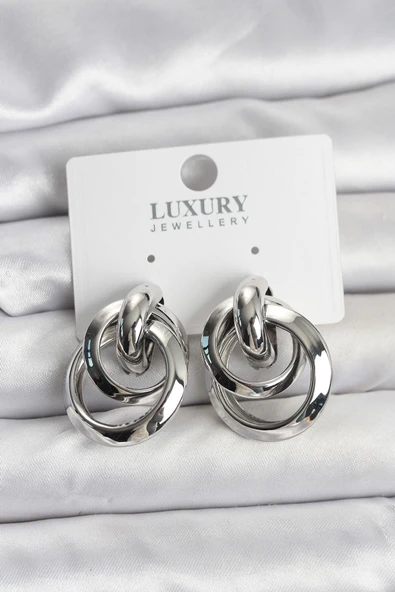 Gümüş Renk Halka Model Pirinç Kadın Küpe - TJ-BKP11349 ürün görseli 1