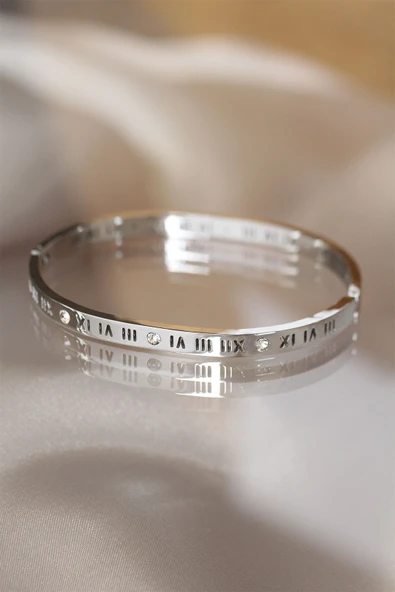 316L Çelik Roma Rakamlı Silver Renk Bilezik Kelepçe - TJ-BB3566 ürün görseli