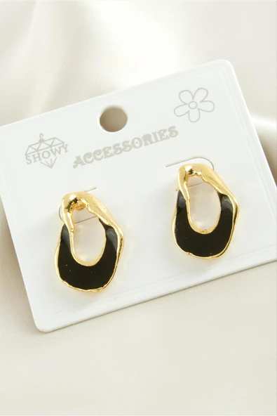 Oval Mineli Metal Küpe - Resim 3