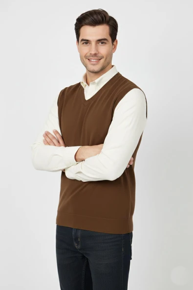 Erkek V Yaka Süveter  Çelik Örgü Regular Kalıp BGL-ST04839 - Resim 7