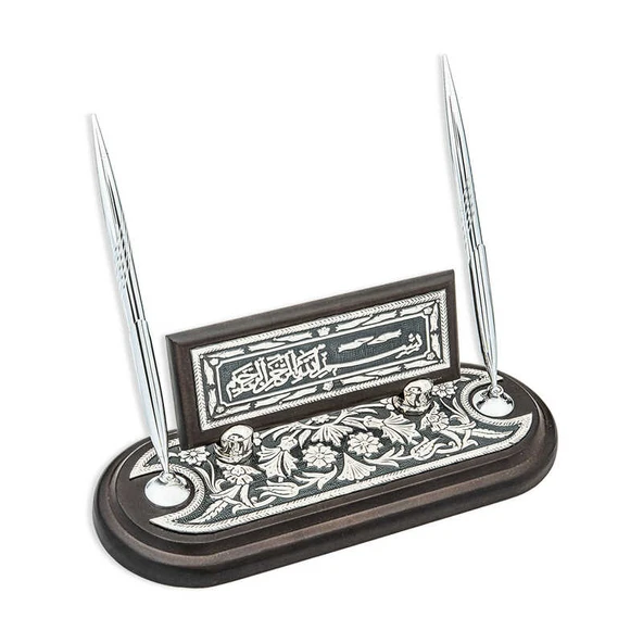 Gümüş Çiçek Desenli Besmele Masa Üstü Kalemlik - Resim 2
