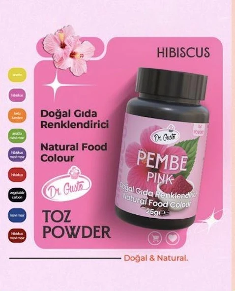 DOĞAL TOZ GIDA  BOYASI DR.GUSTO 25 GR PEMBE ürün görseli