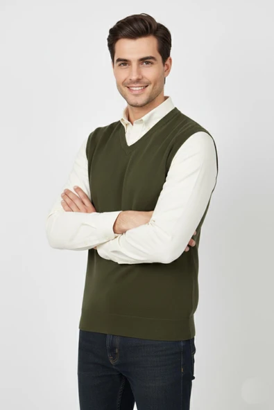 Erkek V Yaka Süveter  Çelik Örgü Regular Kalıp BGL-ST04839 - Resim 6