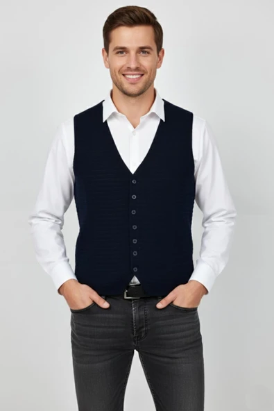 Erkek Spor Düğmeli Yelek Çelik Örgü Regular Kalıp BGL-ST04837 - Resim 3