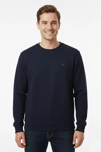 Erkek Büyük Beden Sıfır Yaka Selanik Sweatshirt BGL-ST04927 - Resim 3