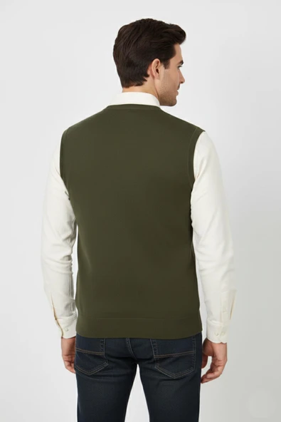 Erkek V Yaka Süveter  Çelik Örgü Regular Kalıp BGL-ST04839 - Resim 9