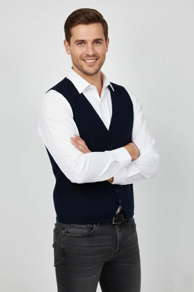 Erkek Spor Düğmeli Yelek Çelik Örgü Regular Kalıp BGL-ST04837 - Resim 5