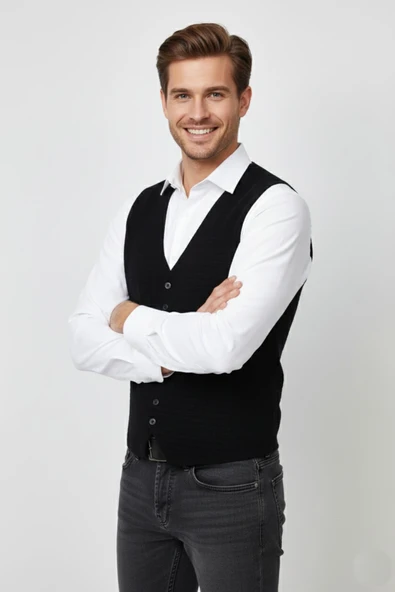 Erkek Spor Düğmeli Yelek Çelik Örgü Regular Kalıp BGL-ST04837 - Resim 4