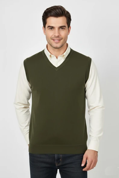 Erkek V Yaka Süveter  Çelik Örgü Regular Kalıp BGL-ST04839 - Resim 3