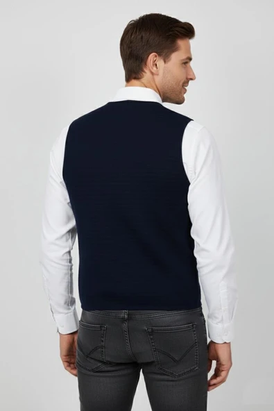 Erkek Spor Düğmeli Yelek Çelik Örgü Regular Kalıp BGL-ST04837 - Resim 7
