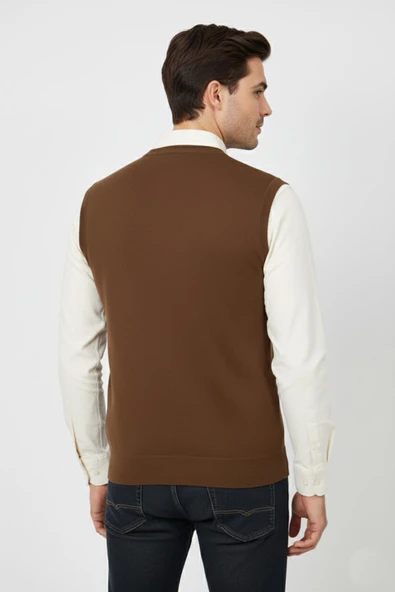 Erkek V Yaka Süveter  Çelik Örgü Regular Kalıp BGL-ST04839 - Resim 10