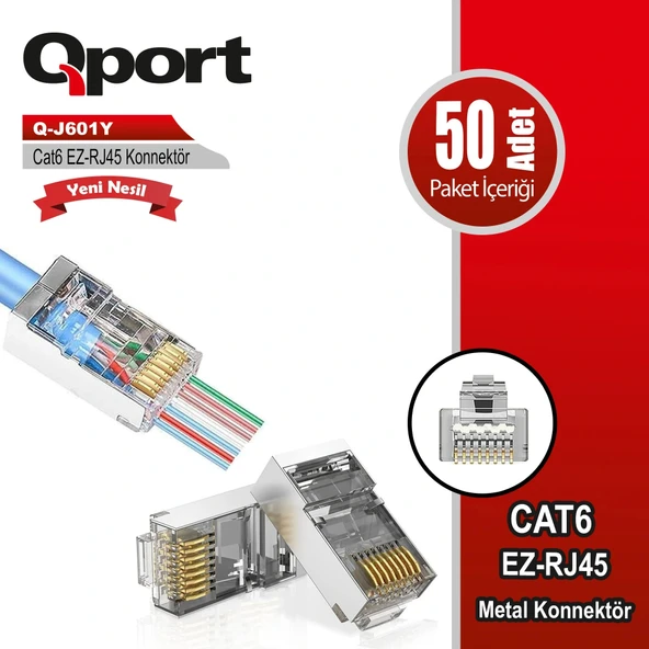 Qport Q-j601y Cat6 Ez-rj45 50'lik Metal Yeni Nesil ürün görseli 1