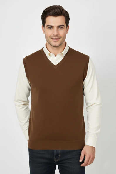 Erkek V Yaka Süveter  Çelik Örgü Regular Kalıp BGL-ST04839 - Resim 2