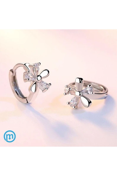 925 Ayar Kristal Taşlı Çiçek Tasarım Gümüş Küpe - Resim 2