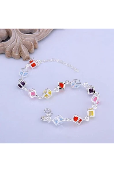 925 Ayar Küp Içinde Taşlı Kadın Gümüş Bileklik - Resim 5