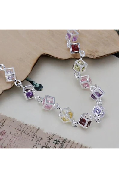 925 Ayar Küp Içinde Taşlı Kadın Gümüş Bileklik - Resim 6