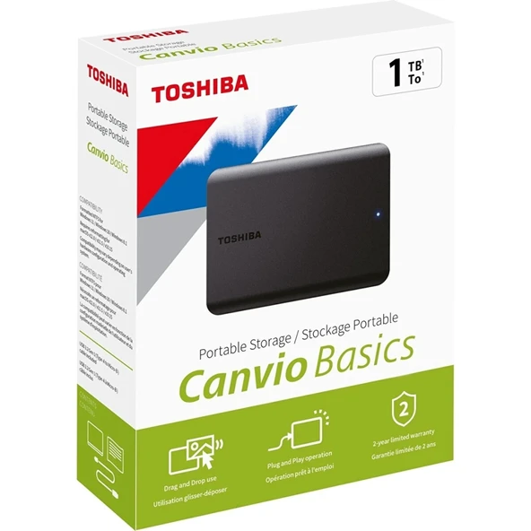 Toshıba Hdtb510ek3aa, Canvio Basic, 1tb, 2.5" Usb 3.2, Taşınabilir, Harici Hdd, (black) - Resim 5