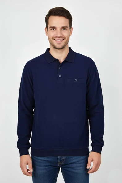Erkek Polo Yaka Cepli Selanik Sweatshirt Regular Kalıp BGL-ST04923 - Resim 3