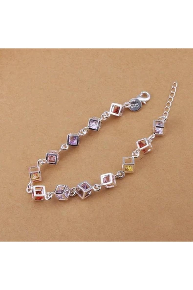925 Ayar Küp Içinde Taşlı Kadın Gümüş Bileklik - Resim 3