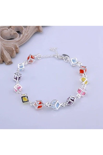 925 Ayar Küp Içinde Taşlı Kadın Gümüş Bileklik - Resim 2